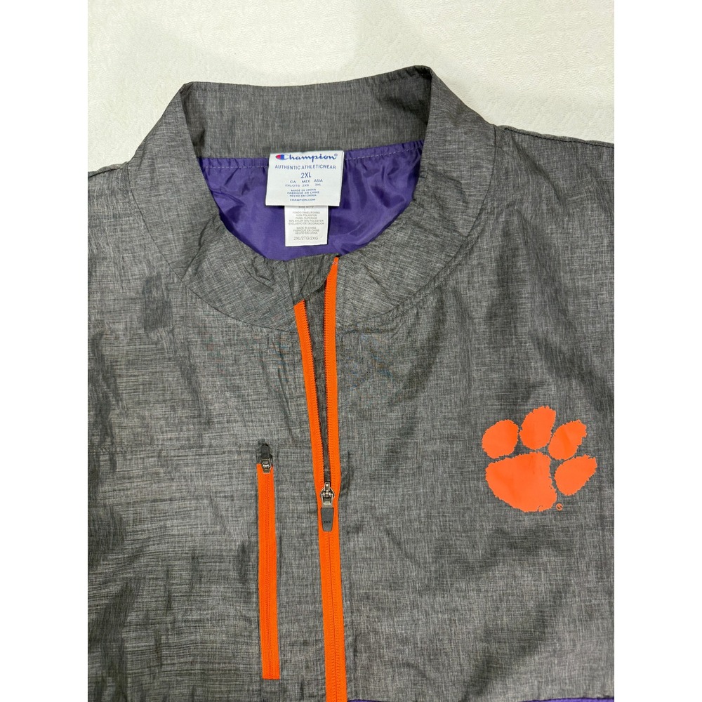 Champion Clemson Tigers Mens 2XL Vest Grey Purple Orange Full Zip Pockets NCAA